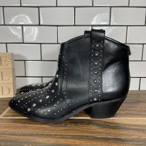Sam Edelman Brian Womens Size 7 Shoes Black Leather Studded Western Ankle Boot